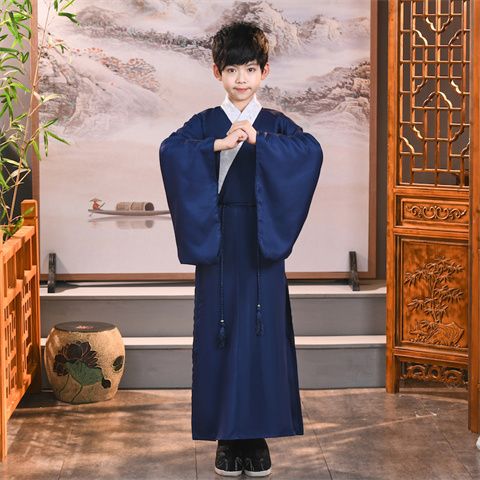 儿童汉服民族明宋制袍春秋礼仪款直裰有护领书生国学服书童表演服