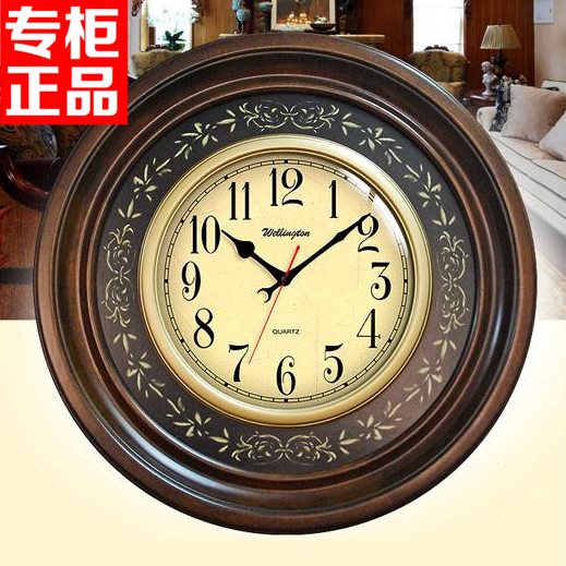 威灵顿大号实木简约欧式复古椭圆静音挂钟表石英钟中式客厅机芯