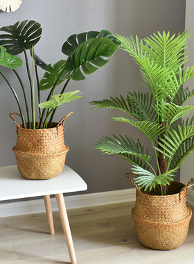 北欧藤编草编编织花篮竹编绿植盆栽落地编织篮篮子植物花盆筐子