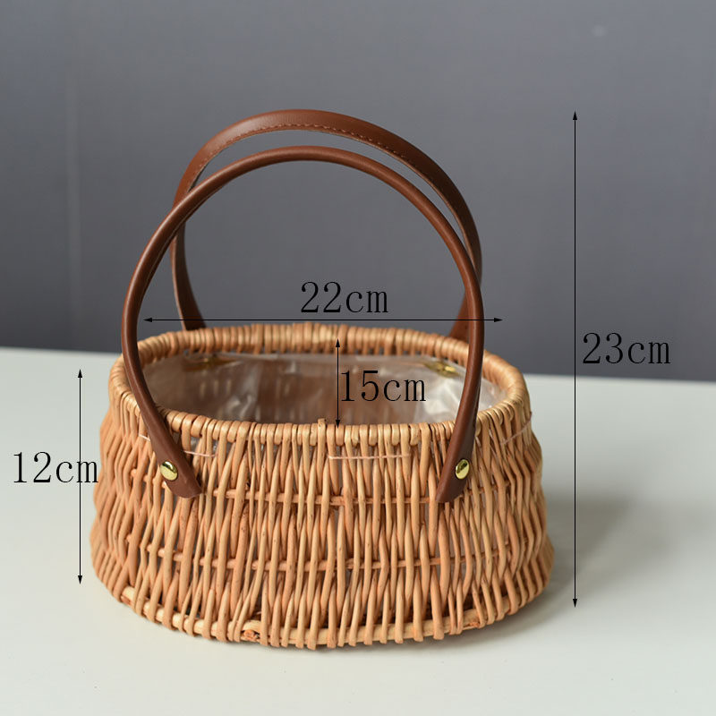日式手提篮子花篮子编制藤编插花编织花盆编织篮竹编手提小装饰筐