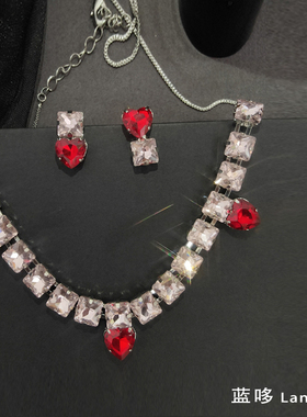 蓝哆 粉色爱心耳环绝绝子甜美气质超仙轻奢小众项链女耳夹款套装