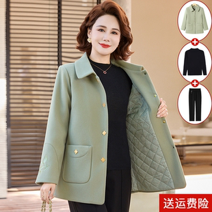 中年妈妈春装 秋冬气质减龄上衣 洋气加厚保暖毛呢外套中老年女装