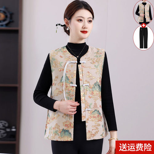 妈妈装春秋时尚国风马甲外套百搭