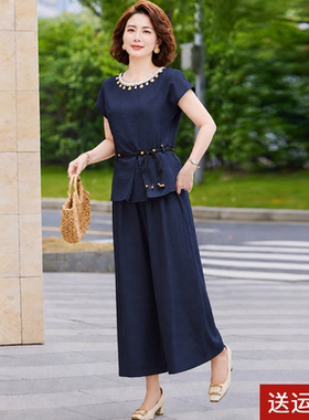 两件套中老年女装夏短袖小衫t恤