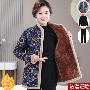 妈妈秋冬装 加绒棉服外套女花色宽松棉衣中老年人加厚保暖奶奶棉袄