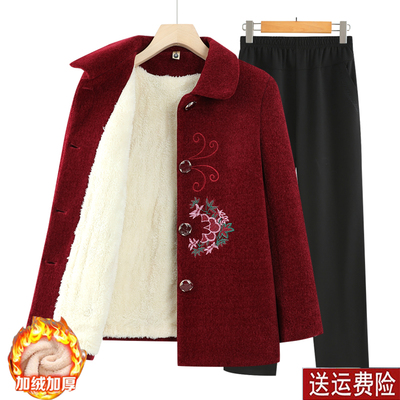 奶奶装冬季加绒加厚毛呢外套百搭