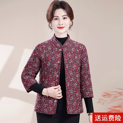 妈妈冬季加绒加厚棉衣七分袖保暖