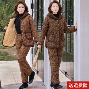 女加绒加厚家居服棉袄保暖睡衣外穿 套装 中老年妈妈秋冬装 棉衣棉裤