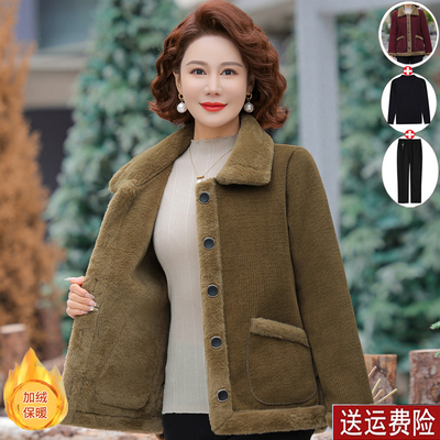 妈妈装冬季加绒加厚毛呢棉衣外套