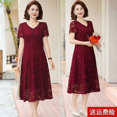 妈妈装夏季短袖喜婆婆连衣裙纯色