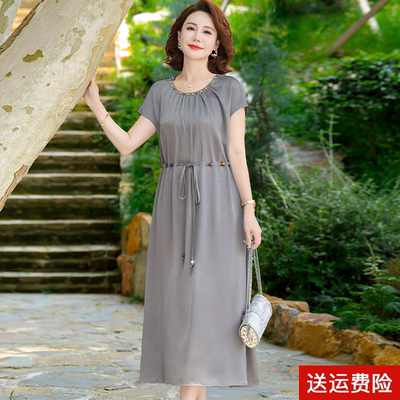 妈妈装夏季短袖国风连衣裙中长款