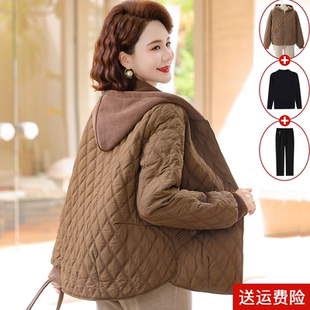 中年妈妈冬装夹棉外套中老年人女装秋冬季棉袄轻薄洋气大码棉衣服