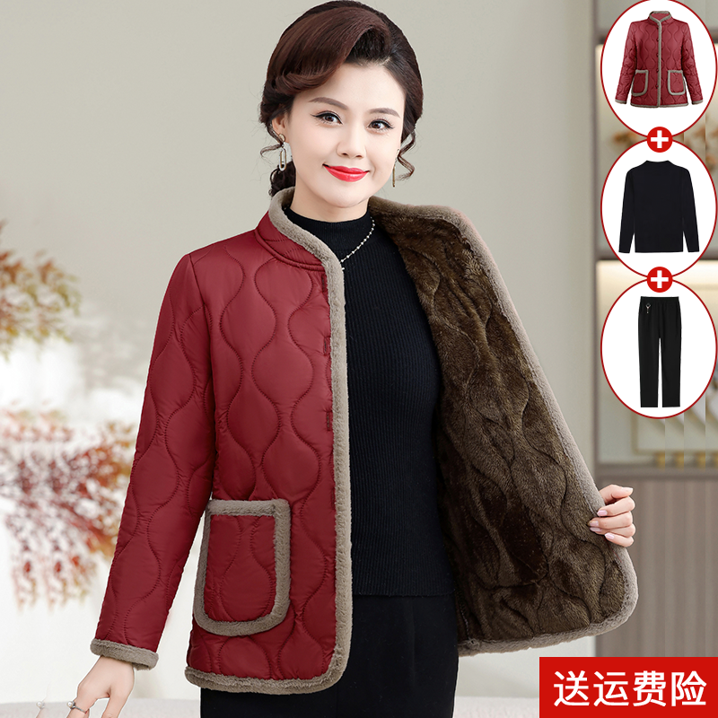 妈妈装冬季加绒加厚皮毛一体棉衣