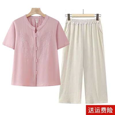妈妈装夏季短袖时尚绣花打底衫女