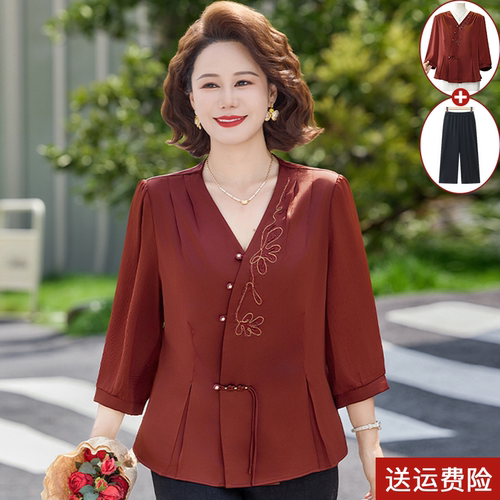 喜婆婆婚宴装妈妈夏装衬衫套装