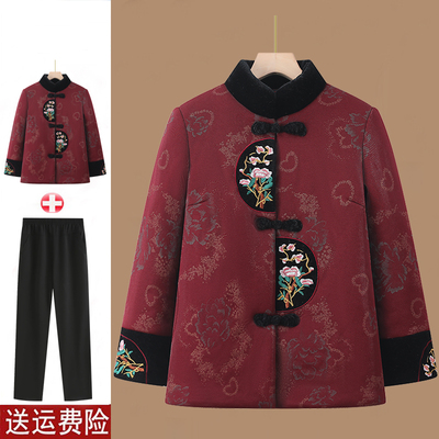 奶奶装秋冬加绒加厚棉衣妈妈装女