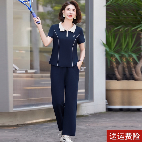 中老年夏季薄款运动套装休闲短袖