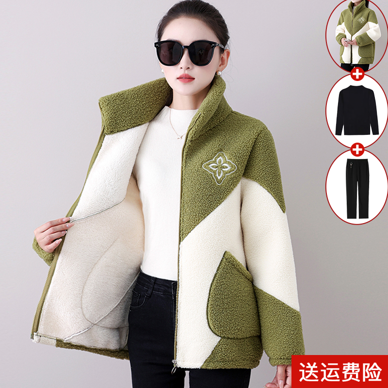 妈妈装冬季加绒加厚摇粒绒棉衣女