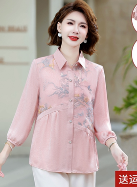 中老年女花衬衫春夏季上衣服衬衣