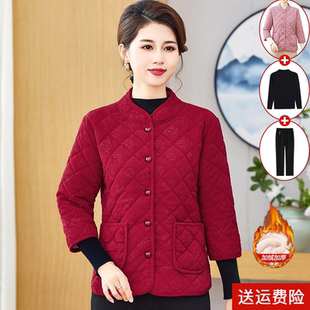 中老年人女秋冬装中袖马甲加绒加厚马夹七分袖棉衣妈妈款半袖棉袄