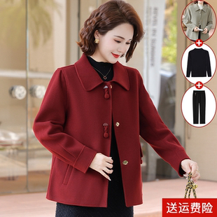 新中式妈妈秋装毛呢外套中老年女春秋阔太太喜婆婆婚宴装呢子上衣
