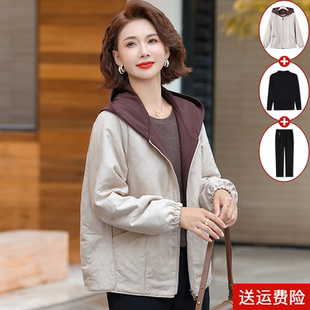 中年妈妈外套春秋大码2026新款中老年女士秋冬装上衣洋气夹棉衣服