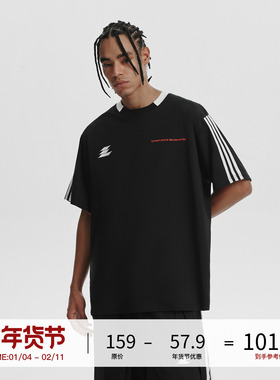 LOSTCTRL拼接领口解构运动T恤男短袖夏季宽松圆领国潮上衣半袖衫