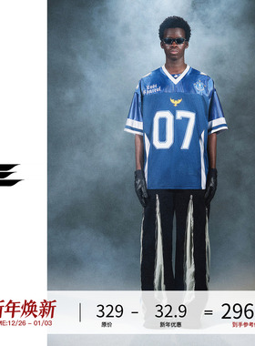 LOSTCTRL原创潮牌撞色拼接V领短袖T恤男夏季BLOCKCORE风格球衣