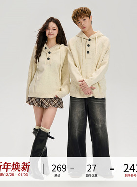 LOSTCTRL 慵懒彩点连帽毛衣 潮流秋冬季宽松情侣帽衫复古针织衫