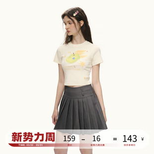短袖 LOSTCTRL 短款 复古果冻水果原创图案修身 圆领T恤上衣女 夏季