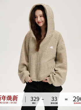 LOSTCTRL 复古条纹连帽卫衣冬季新款国潮牌慵懒拉链开衫外套