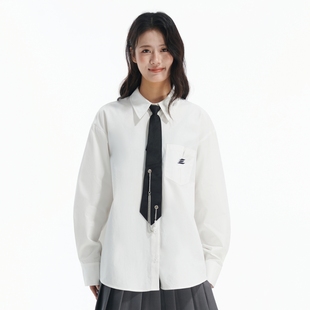 LOSTCTRL原创潮牌刺绣logo白色衬衫男女春秋新款宽松基础百搭衬衣