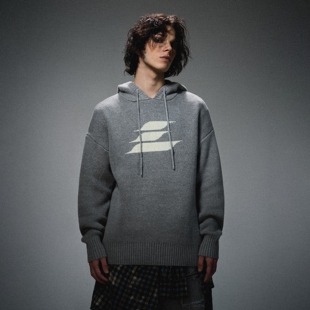 LOSTCTRL重磅logo提花连帽毛衣针织衫男女秋季oversize宽松外套