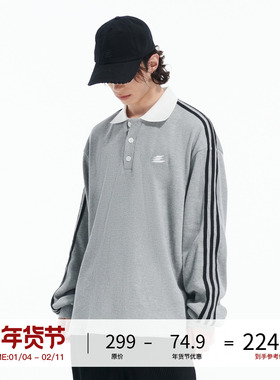 LOSTCTRL原创潮牌华夫格条纹织带POLO领卫衣男女宽松刺绣logo衫