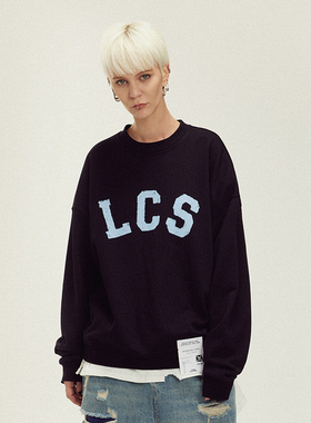 LOSTCTRL「LCS」学院风印花卫衣男秋季圆领套头上衣落肩袖国潮