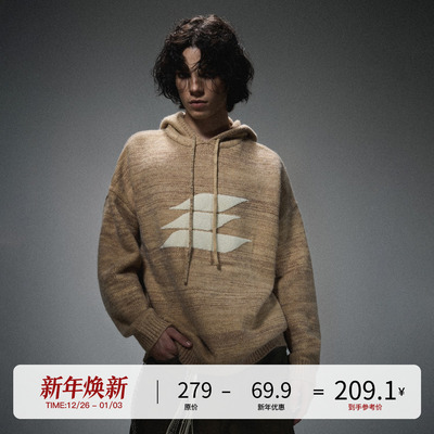 LOSTCTRL毛巾绣logo连帽针织衫男女秋冬新款宽松慵懒风毛衣外套