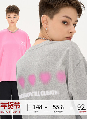 LOSTCTRL「心动信号」模糊爱心印花短袖T恤夏季宽松情侣装半袖衫