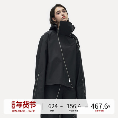 暗黑多拉链排扣尼龙高领夹克