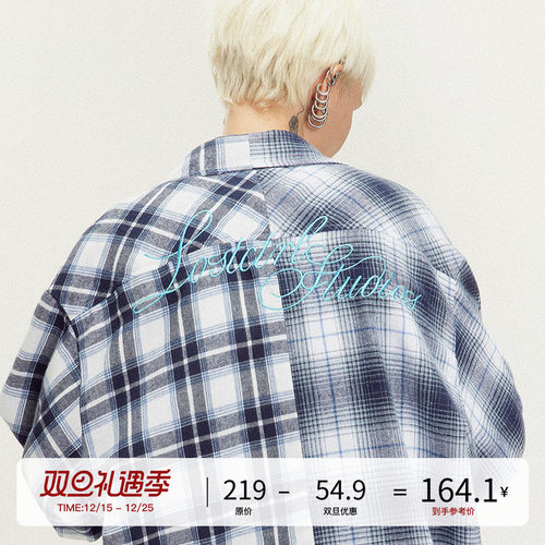 LOSTCTRL拼接格子衬衫男长袖