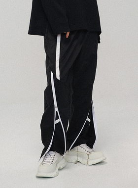 LOSTCTRL 不规则拉链休闲长裤秋季潮流宽松九分裤子灰色新款2022