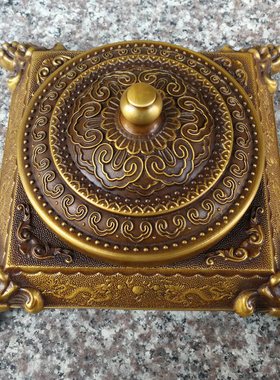 纯铜仿古风烟灰缸弥勒佛带盖子