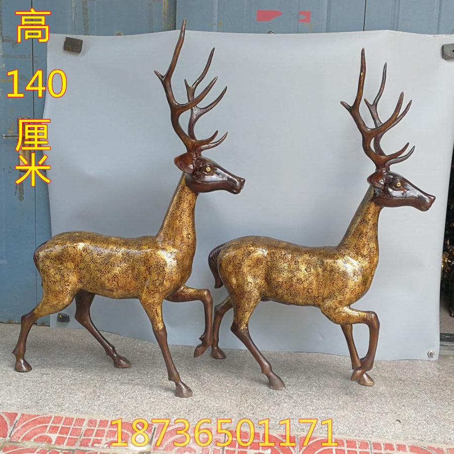 纯铜鹿梅花鹿大号铜鹿福山寿海高官厚禄招财祝寿铜器家居客厅摆件