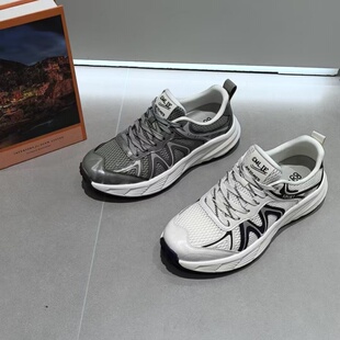 冰洁男鞋2026春夏新款运动鞋真皮平跟厚底老爹鞋圆头休闲鞋潮595