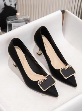 冰洁女鞋2024春季新款真皮细跟高跟鞋尖头浅口OL工作鞋23096-107