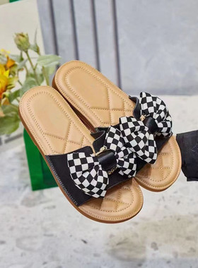 冰洁女鞋2025夏季新款凉拖鞋真皮平跟韩版蝴蝶结休闲软底鞋98018