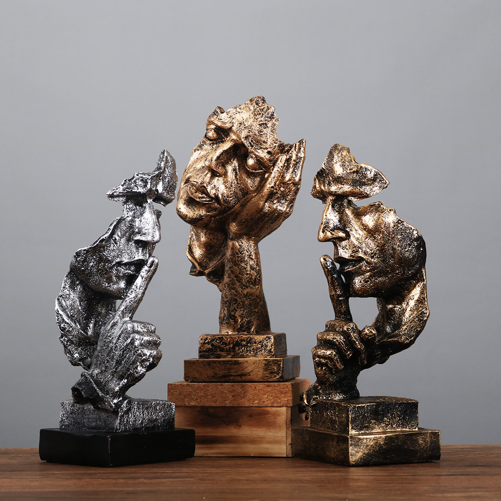 沉默是金复古摆件创意个性思考者人物客厅玄关书房办公室摆设装饰