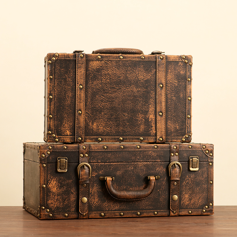 复古棕色旅行箱收纳箱英伦风老式皮箱摄影道具手提箱木箱摆件特价