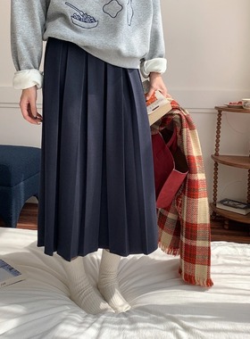 时髦知识分子 高腰A字百褶裙毛呢半身裙