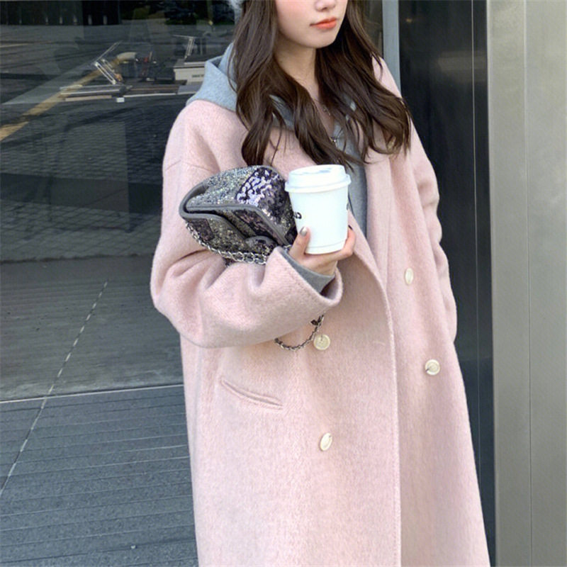 高品质100长毛双面羊绒大衣女装呢外套中长西装领小个子羊毛大衣