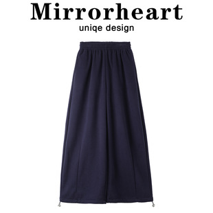 爵士舞裤子藏青色阔腿卫裤女新款加绒加厚重磅休闲裤宽松百搭